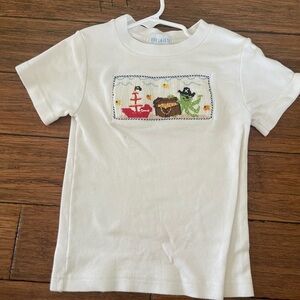 Viva La Fete White Long Sleeve Top with Kids Smocked Pirate Ship, Chest Shirt